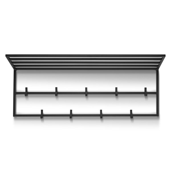 Ebern Designs Lesane 9 Hook Wall Mounted Coat Rack with Storage in